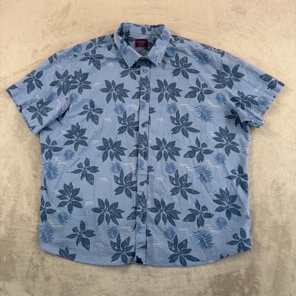 UNTUCKit Hawaiian Bairrada Shirt in Blue Floral Men 3XL Linen Blend Short Sleeve